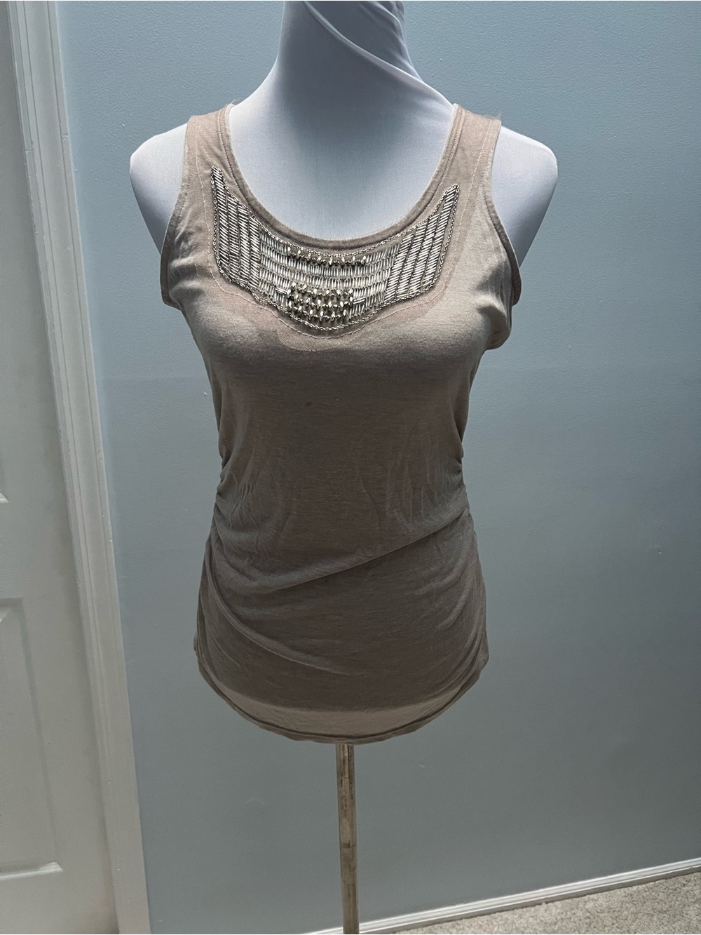 The Limited Beaded Scoop Neck Tank Top in Taupe